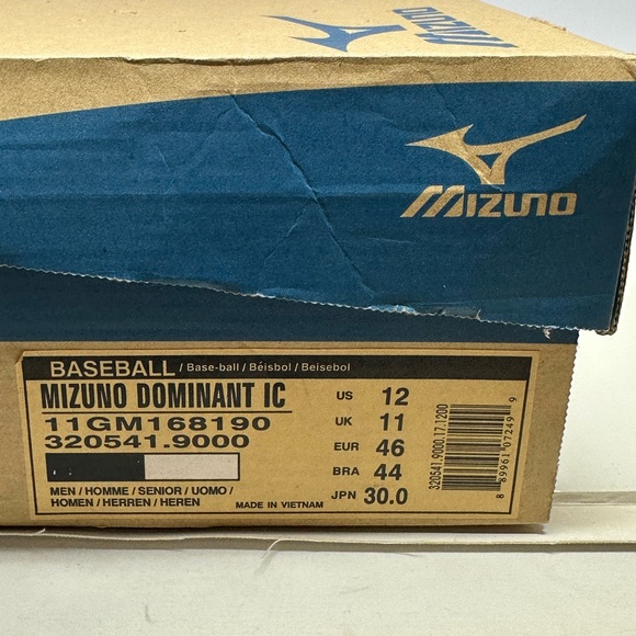 NEW!! Mizuno Men\'s Dominant IC Baseball Metal Cleat Black White Sz 12 NIB main image 4